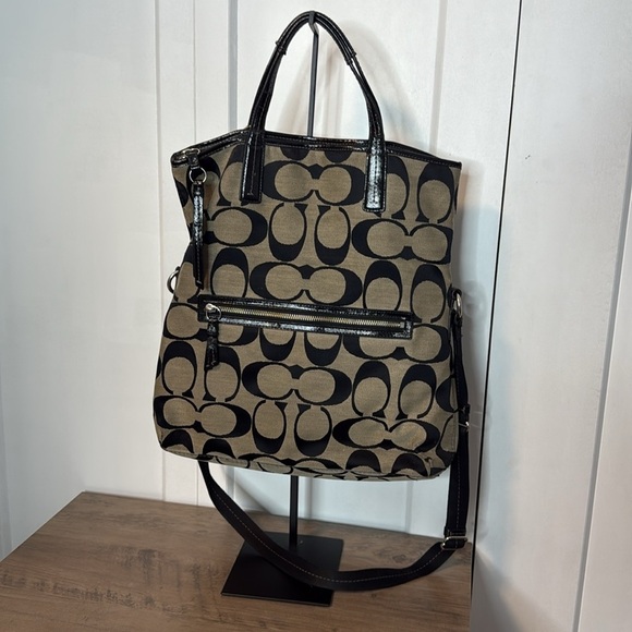Coach Black and Grey Signature C’s foldover tote bag - canvas and leather - Picture 4 of 5
